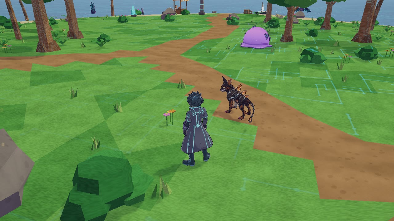 The tamer and his partner on a dirt path through the island