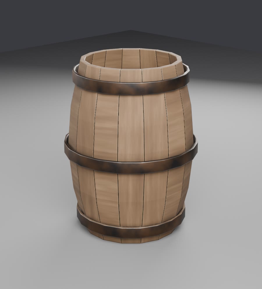 A wooden barrel with iron hoops