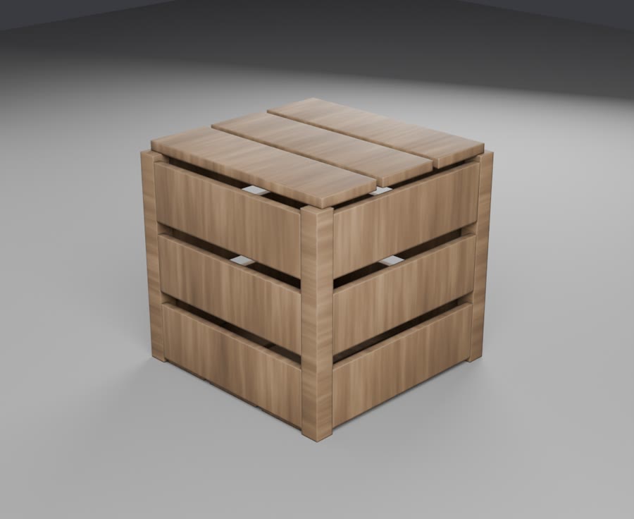 A slatted wooden crate
