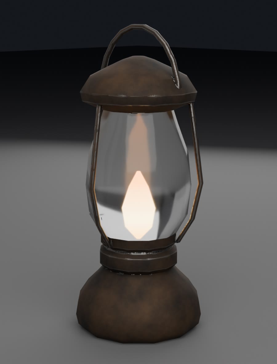 A lit oil lantern with a glass chimney