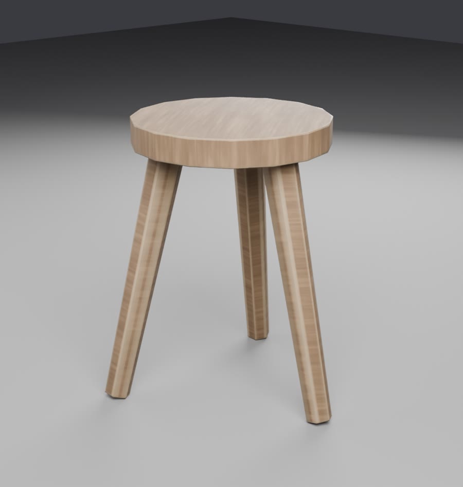 A three-legged wooden stool